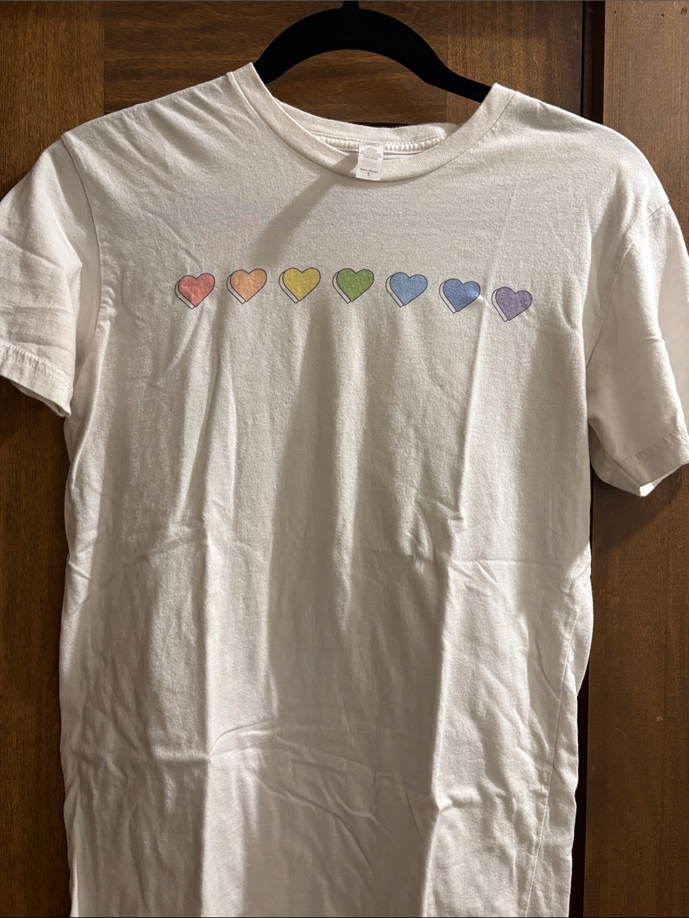 White T-Shirt with Rainbow Heart Row